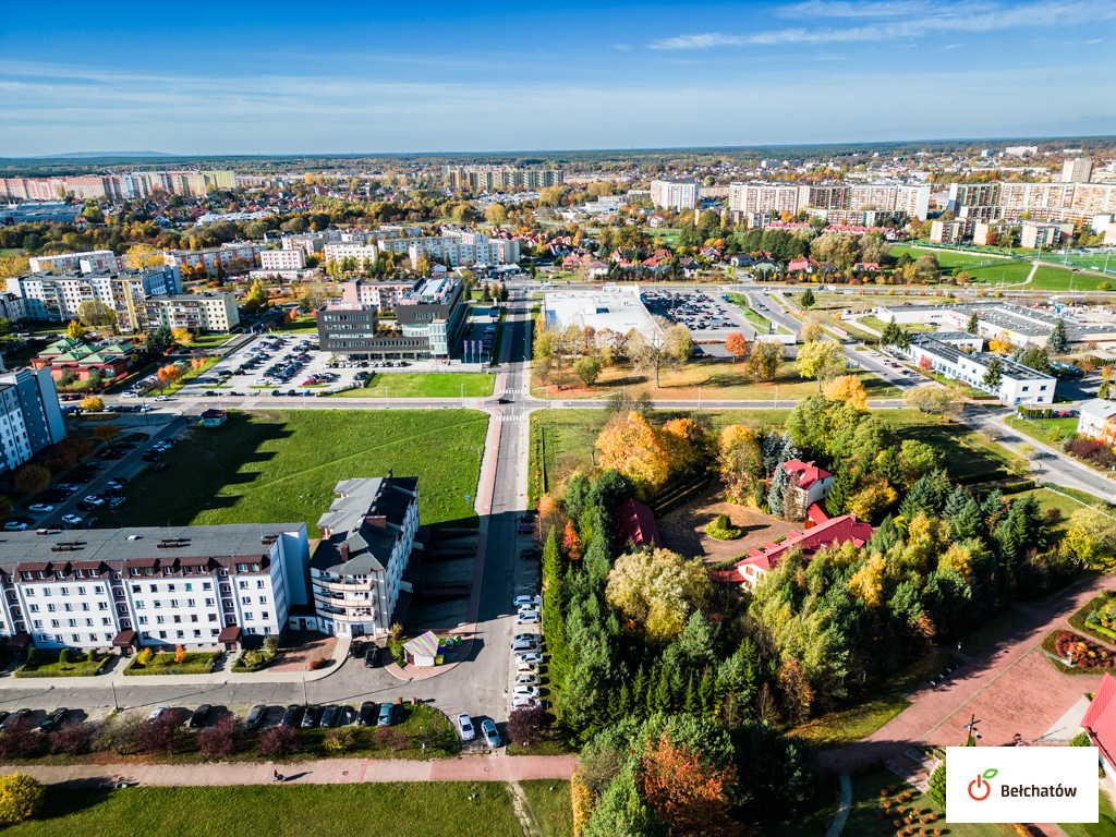 Panorama części miasta Bełchatowa uwzględniająca fragment osiedla Binków.