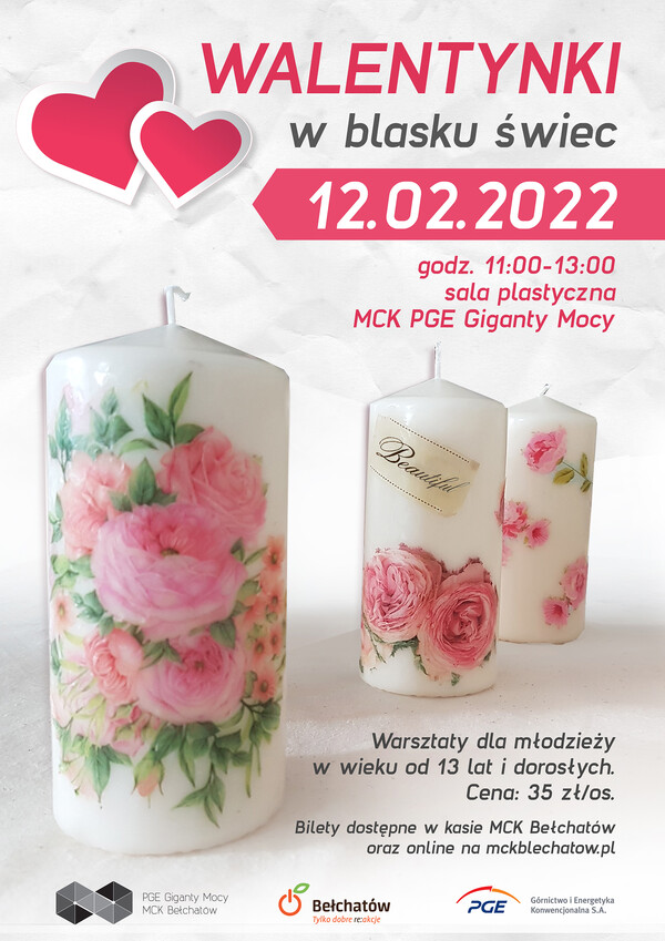 Plakat promujący warsztaty "Walentynki w blasku świec" 