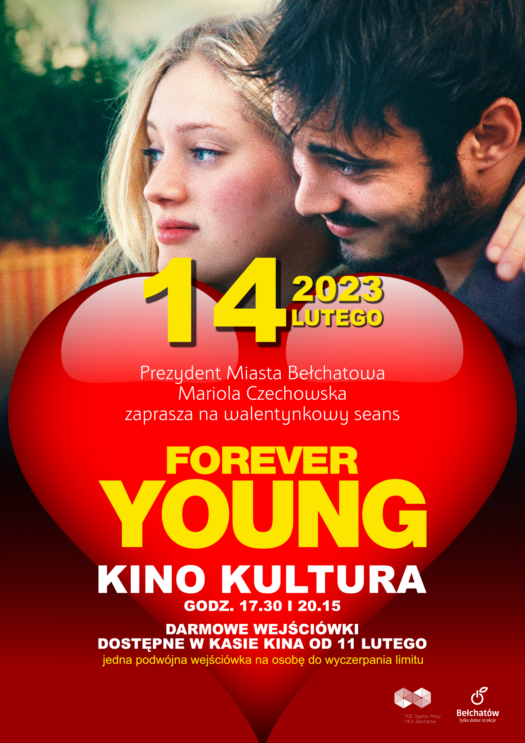 Plakat promujący filmowe Walentynki w kinie Kultura